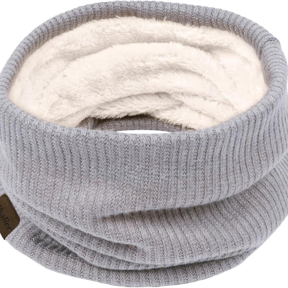 Infinity Scarf Winter Double-Layer Neck Warmer Knit Fleece Lined Circle Loop Sca